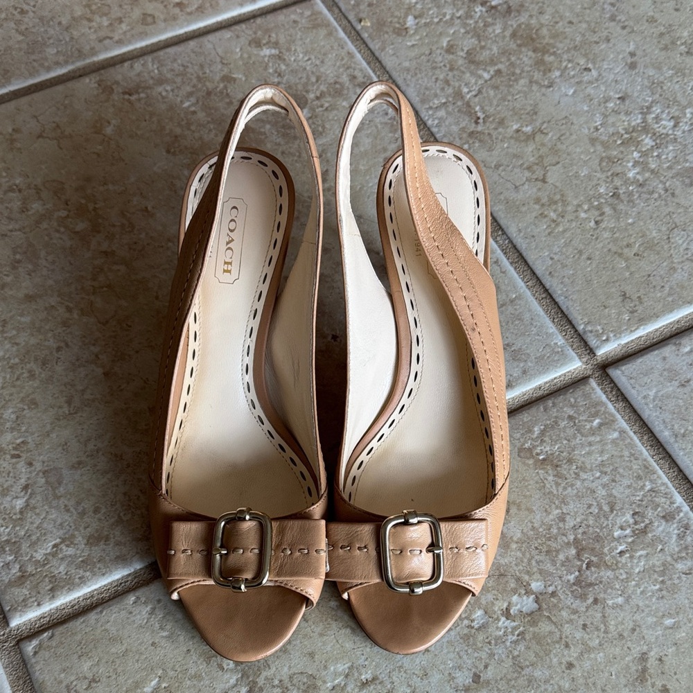 Coach Beige Slingback Heels with Buckle